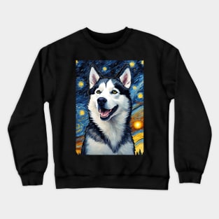 Siberian Husky Painting Dog Breed in a Van Gogh Starry Night Art Style Crewneck Sweatshirt